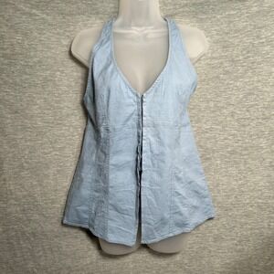 Urban Outfitters Sari Seamed Linen Blend Halter Womens Large Blue Sleeveless‎